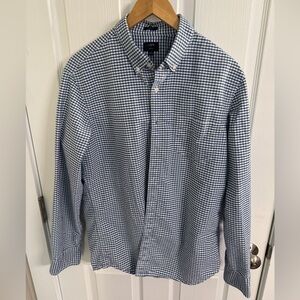 J. Crew Blue and White Check Flex Oxford Shirt - Large Slim